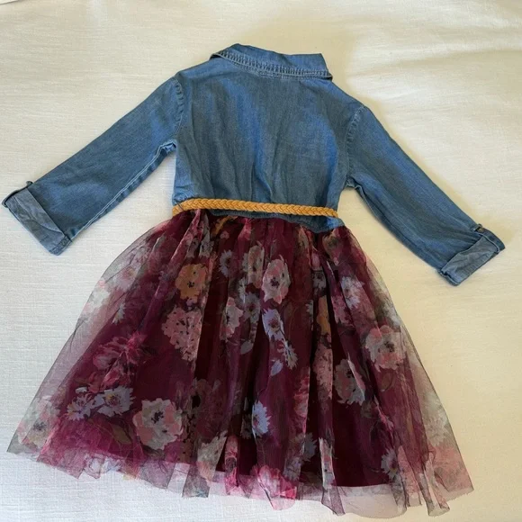 Pink & Violet | 3/4 Sleeved Chambray Tulle Knee Length Dress | Size 6 - Picture 3 of 4